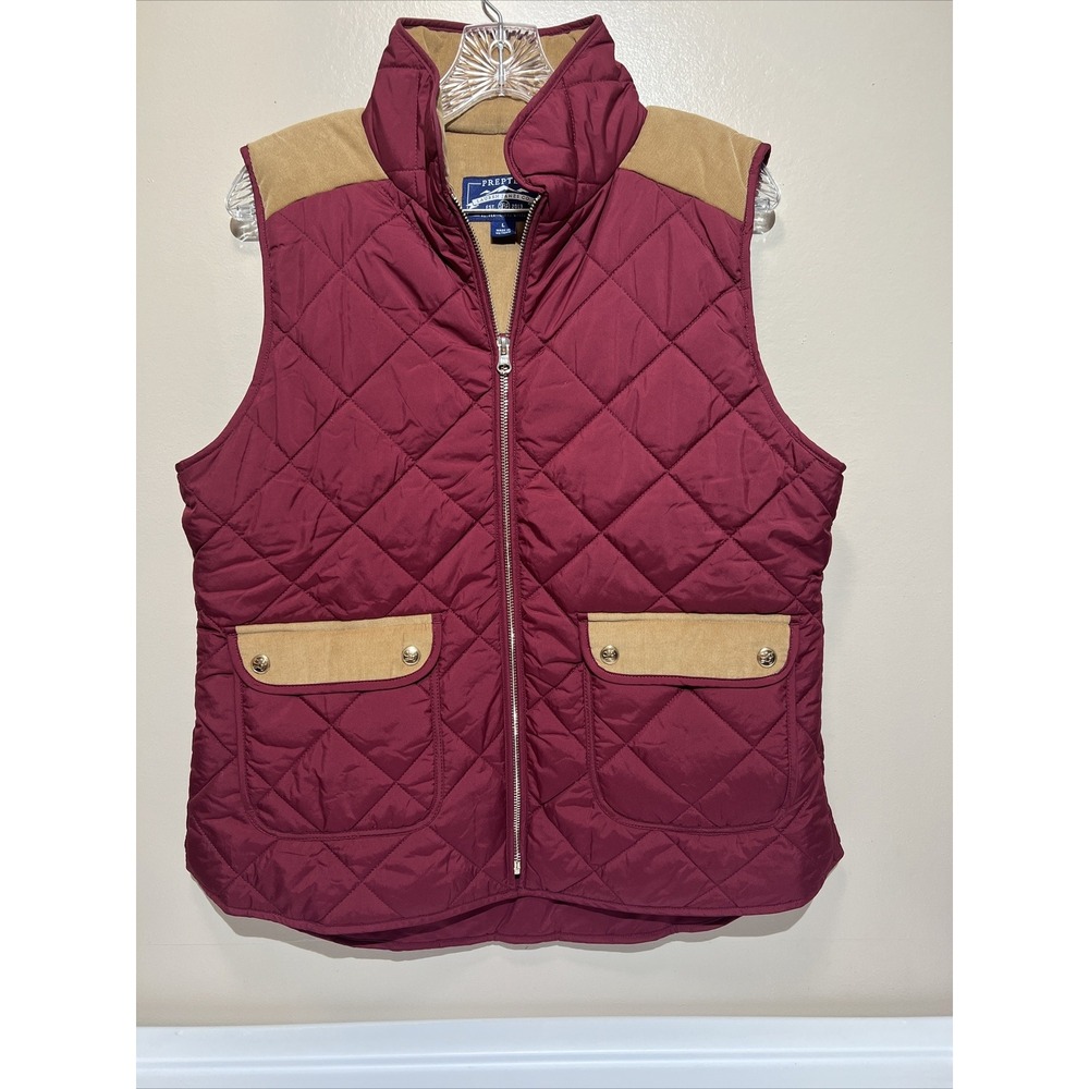 Lauren James Preptec Camden Cranberry Red‎ Quilted Vest Size Large